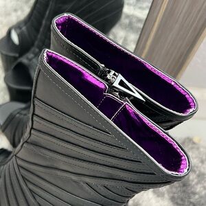 Black and Purple Lace Up Boots with Pleated Design